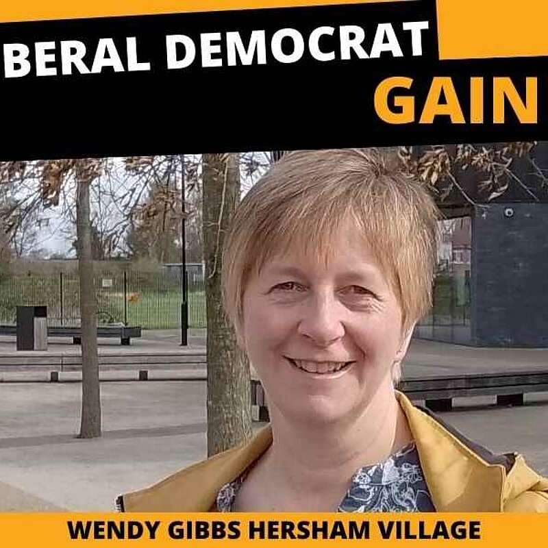 A picture of Wendy and text saying gain in Hersham